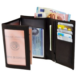 Portefeuille porte carte crédit monnaie femme homme en cuir de vachette neuf Abilly